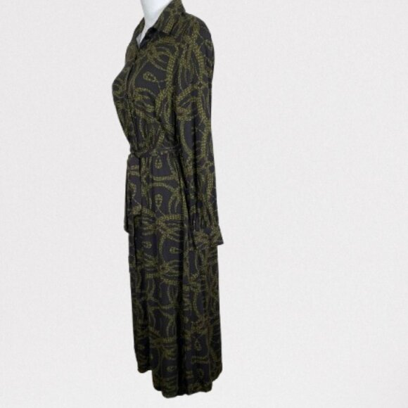 Richard Allan x H&M NWOT Women's Shirt Midi Dress Size 4 Brow/ Green Printed - Picture 9 of 12